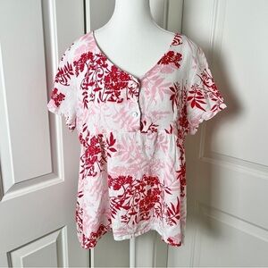Elegant Francesca Bettini Linen Floral Blouse - Lush Pink & Red - Size L